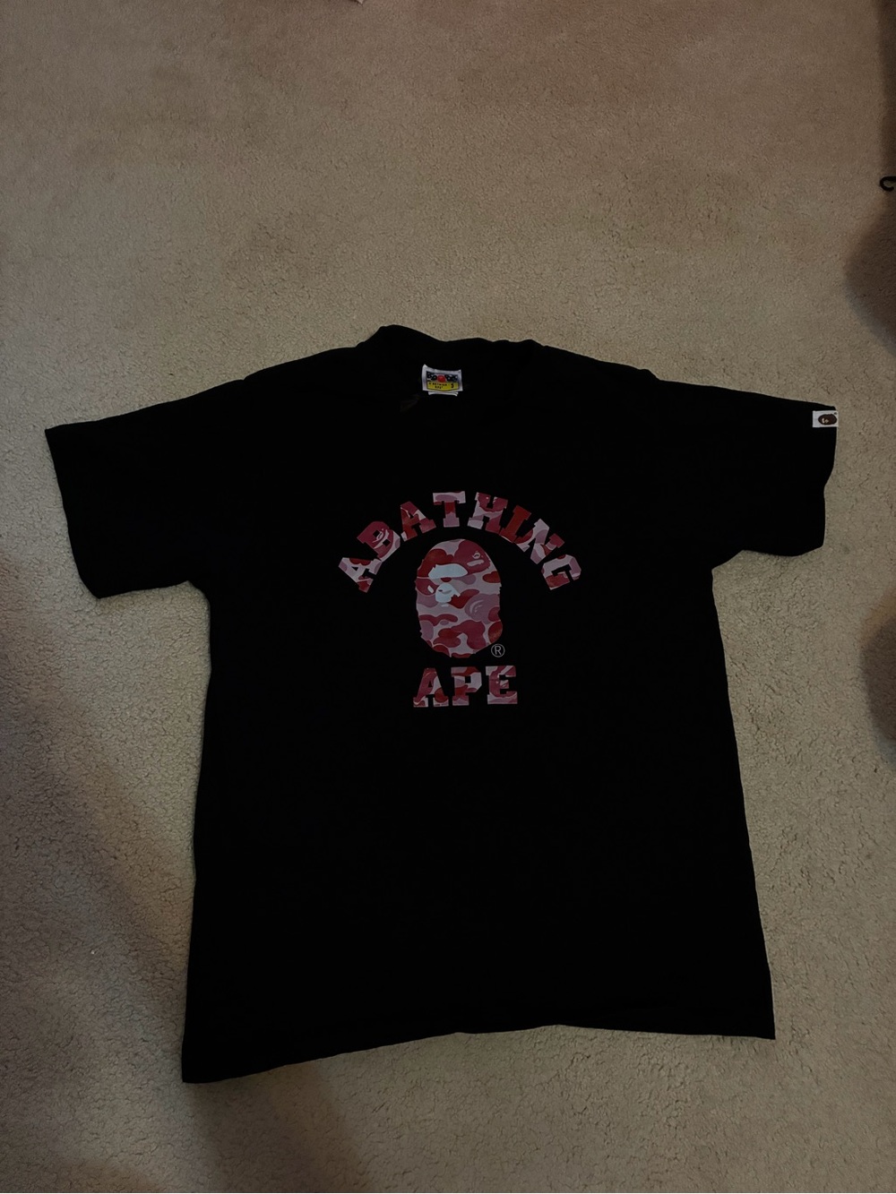 Bape Black Short-Sleeve Tee with Pink Camo Ape Logo